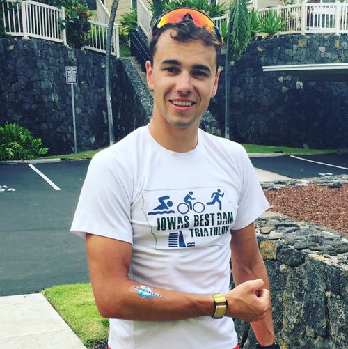 Endurance triathlete wearing a LEVELEN sweat-test patch