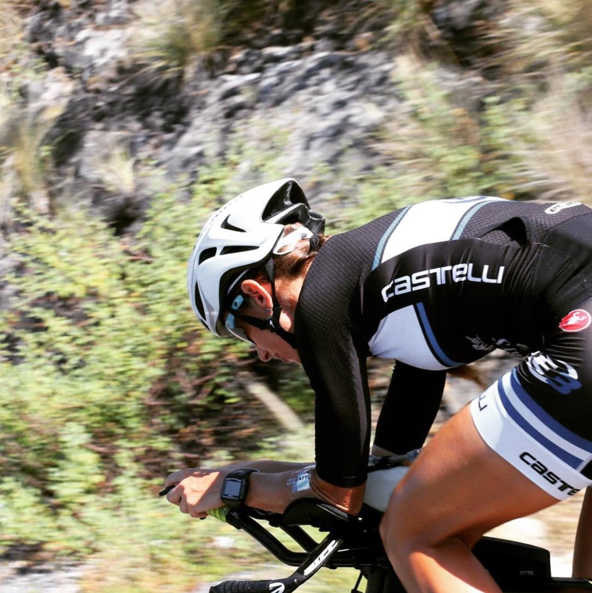 Cyclist racing in the aero position